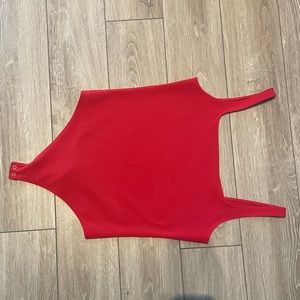 Red square neck bodysuit